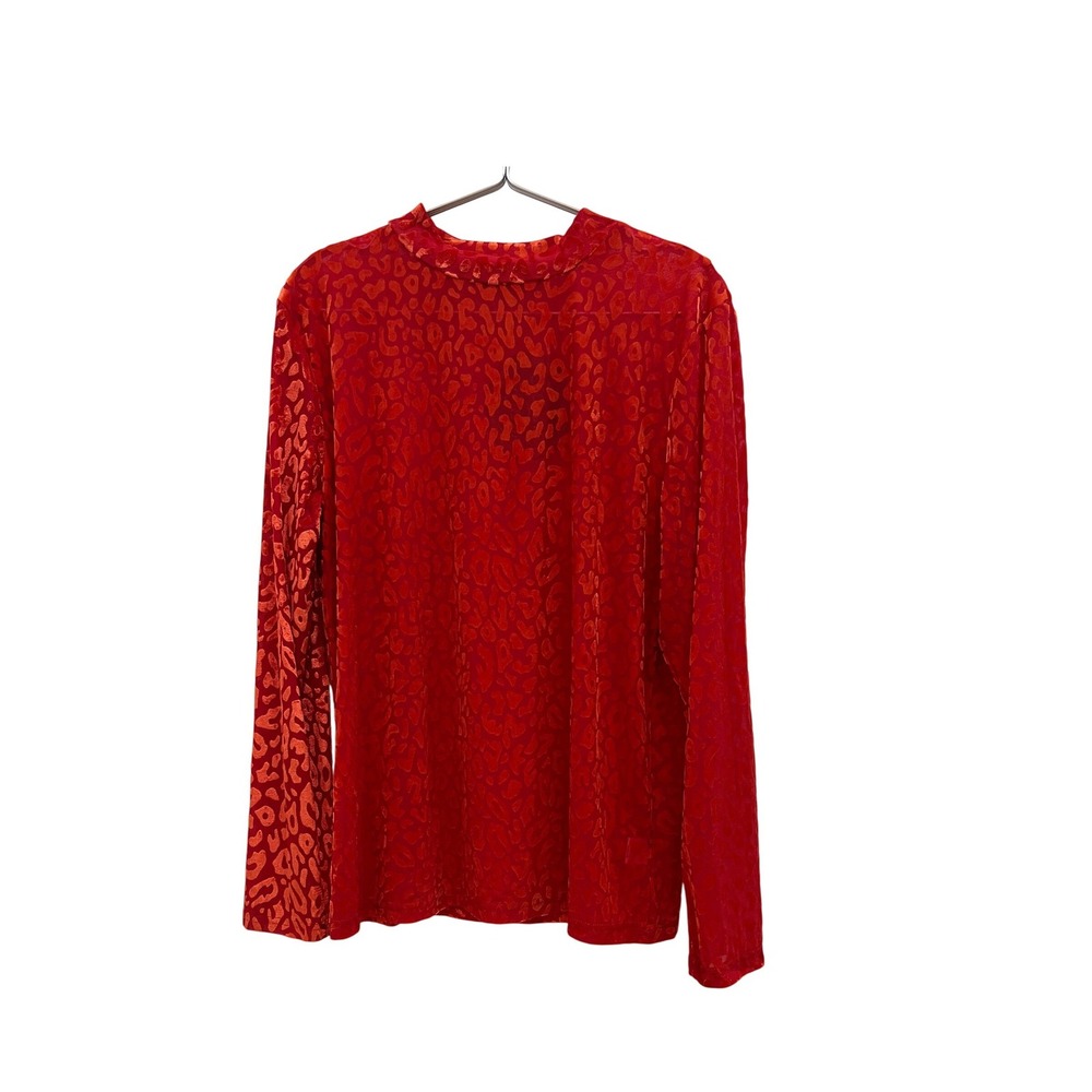 Sterling Kreek Burnout Leopard Top‎ Womens Large Red NWT Mock Neck Long Sleeve